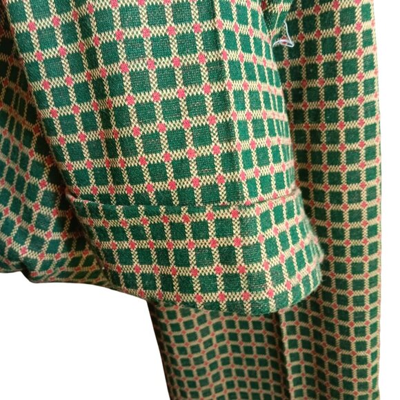 26x32 Vintage Women's Bellbottom Pants 1970's Wide-Leg Checkered Green Hippie - Picture 3 of 7